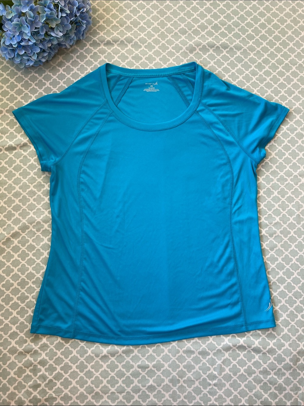 Exertek Workout Scoop Neck Tee Blue Turquoise XL